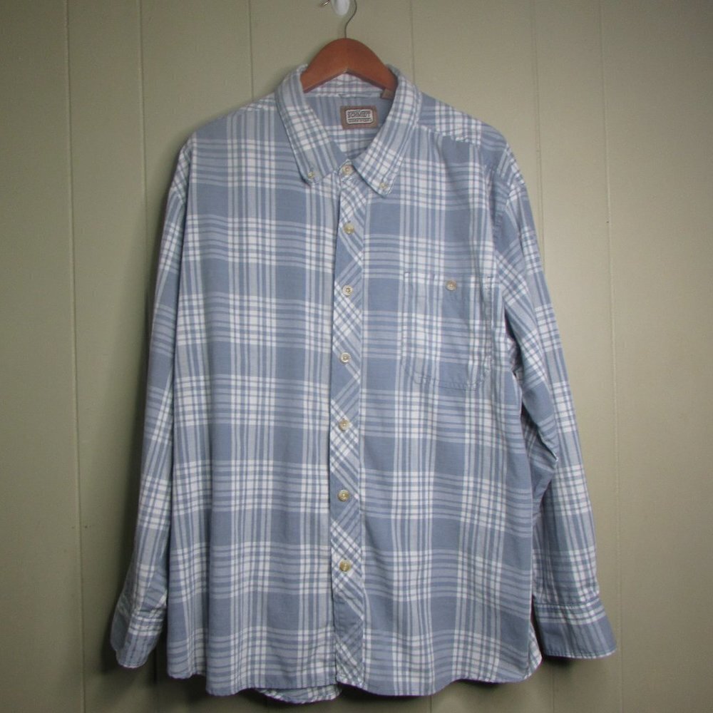C.E. Schmidt Workwear Button Down Shirt 2XL Long Sleeve Plaid Blue White